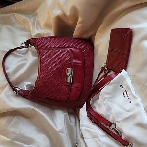 Coach Red Woven Leather Shoulder Bag